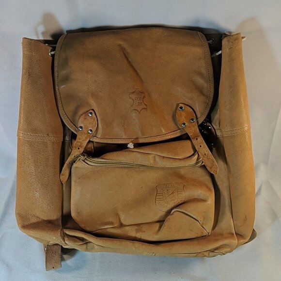 Vintage Lillehammer Genuine Leather Backpack Brown Tan Ekte Laer Lær m 15x15x5" - Picture 1 of 16